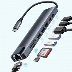 ZEUS ADAPTERI TYPE-C NA 1XUSB3.0/3XUSB2.0/HDMI/TF/RJ-45/VGA